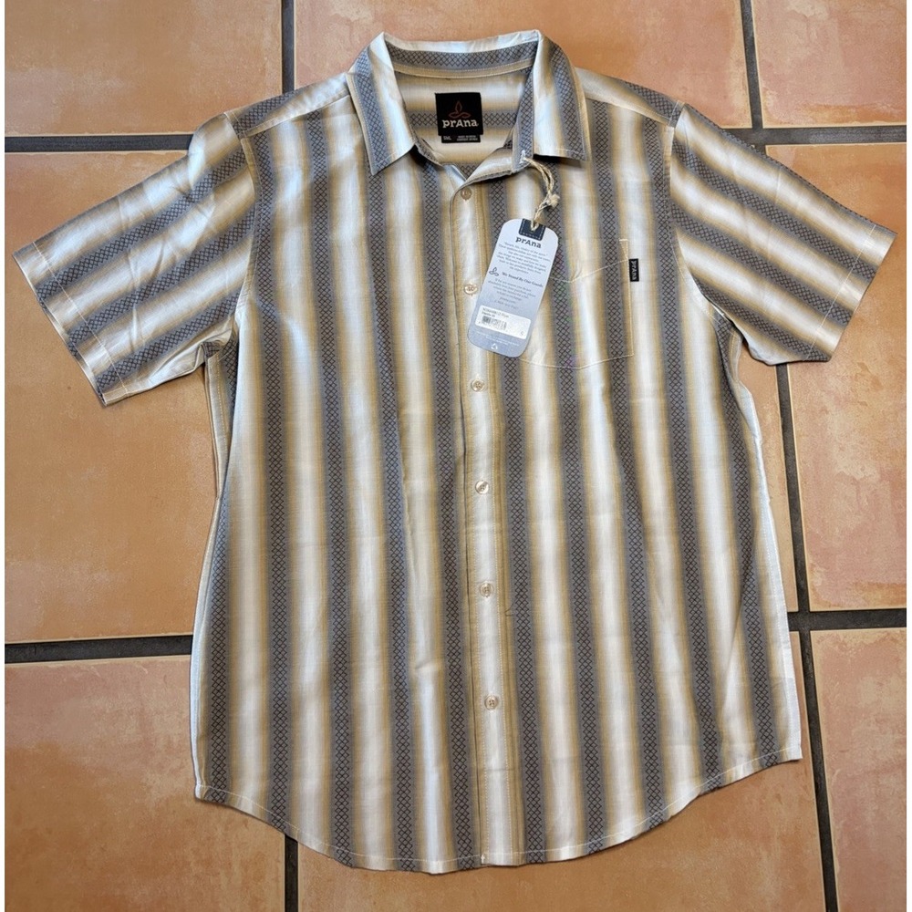 PrAna Dijon Organic Cotton Blend Mambo Short Sleeve Button Up Shirt Mens Small